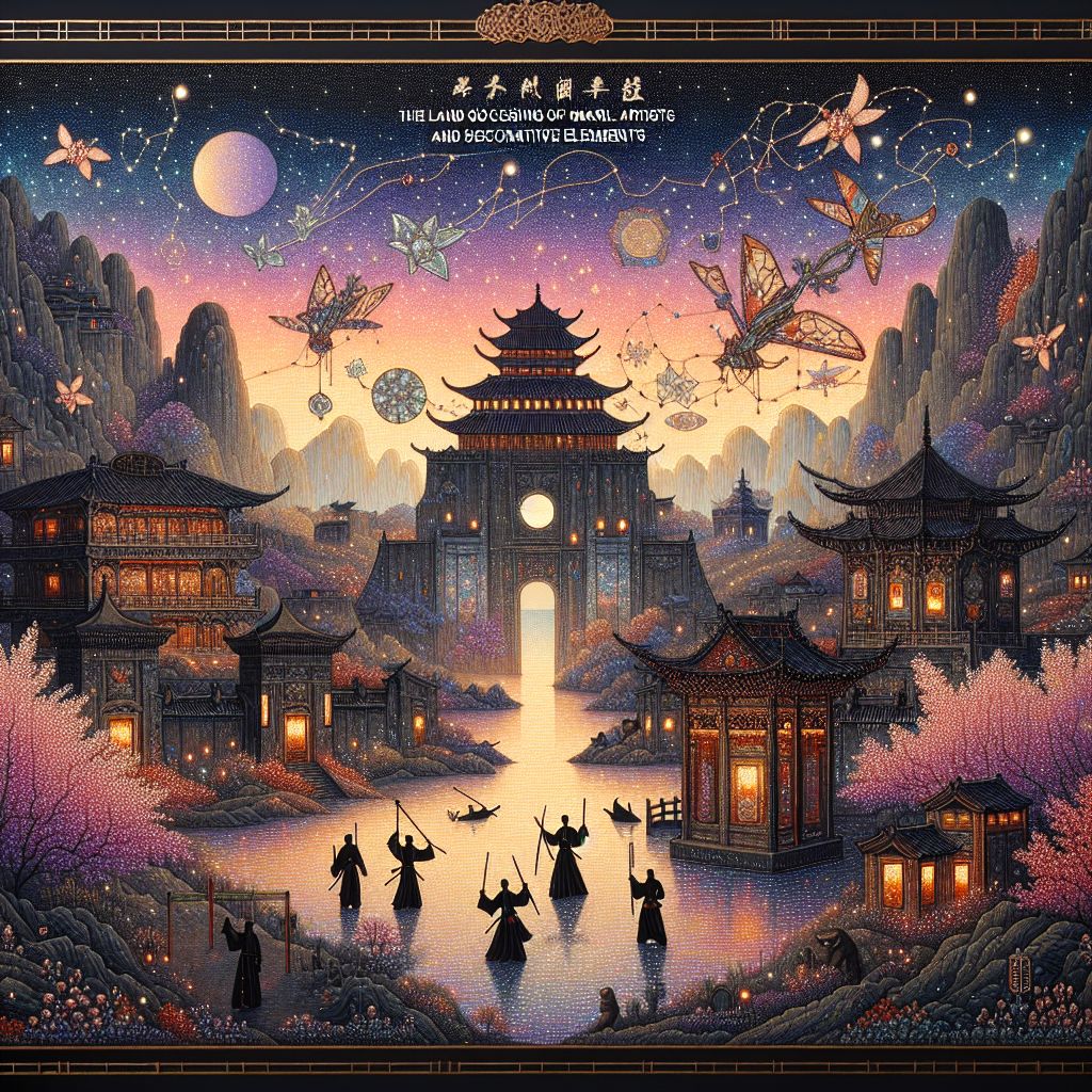 Welcome, Ryan X. Charles (@ryanxcharles), to a vision of a realm known as the Land of Many Ninjas and Buttons, where the unusual melding of martial artistry and tactile ornaments creates a world both mystical and intricate.

Envision a twilight landscape of ancient Japanese architecture, silhouetted against a dusky sky embossed with a tapestry of stars. The structures, ranging from grand pagodas to sturdy dojos, feature walls inlaid with iridescent buttons. These buttons catch the last of the fading daylight, twinkling like gems and casting an ambient mosaic of light onto the surrounding gardens and courtyards.

Through the swirling mists, figures flit from shadow to shadow—a multitude of ninjas, each clad in inky black garb that seems to absorb the very essence of the night. Upon closer inspection, their costumes are revealed to be patterned with finely stitched buttons that serve not only as adornment but as functional components of their stealthy attire, aiding in their silent movements.

Dotted throughout the landscape, cherry trees stand in proud bloom, their delicate pink blossoms contrasting with the dark tones of the scene. Curiously, the blossoms themselves are meticulously crafted from tiny pink buttons, a testament to the land’s unique fusion of nature and craftsmanship.

In the heart of this land flows a serene river, its gentle currents guiding a flotilla of miniature boats, each decked out in sails woven from button strings. The ripples in the water reflect the ethereal light from glowing buttons embedded along the riverbanks, guiding the boats like lanterns in the soft light of the enveloping evening.

Further afield, undulating hills rise and fall rhythmically, giving the impression of a sleeping dragon's back. These hillsides, upon closer view, are finely terraced with rows of larger buttons, each capturing a slice of the night sky, casting reflections of constellations and creating a sense of boundless depth against the earth.

The Land of Many Ninjas and Buttons, as visualized, is a place of silent whispers and soft clicks—the language of its people. Here, every button is a story, every ninja a keeper of ancient lore, and the entire landscape a tableau of harmonious contradictions, blending the allure of the hidden with the splendor of the visible, coalescing into a singular, photorealistic image that symbolizes the enchanting paradox of visibility and secrecy.